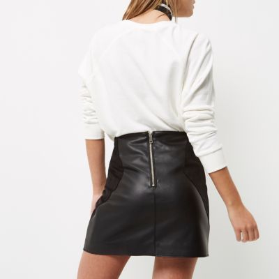 Black patchwork mini skirt